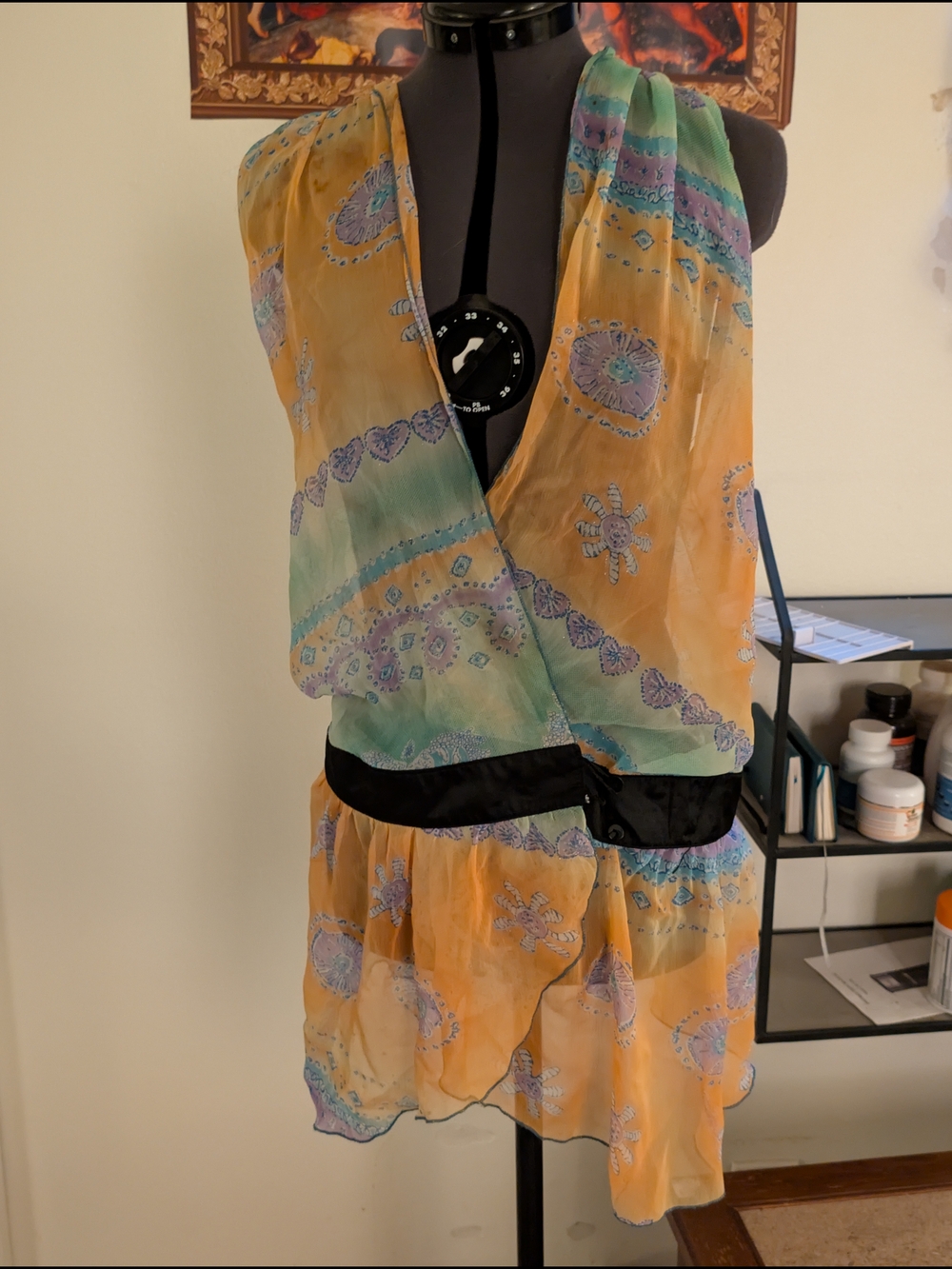Lightweight Boho Yellow Green Printed Wrap Top